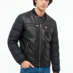 CAMPERA C/MAO COMBINADA SIMIL CUERO NYLON